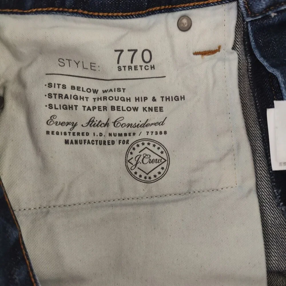 J. Crew Jeans Mens 32x33 Blue 770 Selvedge Button Fly Slim Straight Dark Wash